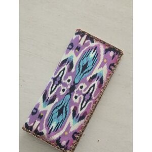 MLAVI IKAT DESIGN MULTICOLOR Lrg FLAT WALLET VEGAN FAUX LEATHER NEW  Blue Purple